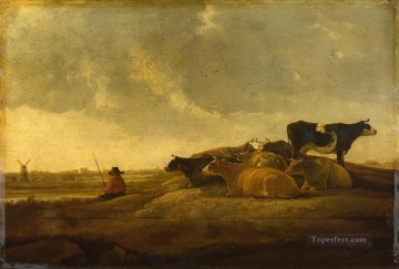 アルバート・カイプの模倣者 川のほとりで7頭の牛を飼う牧夫 Oil Paintings
